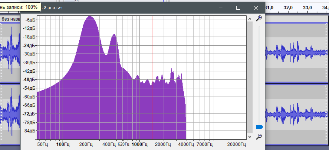повышение качества голоса на записи - проводим анализ спектра на выделенном участке голоса